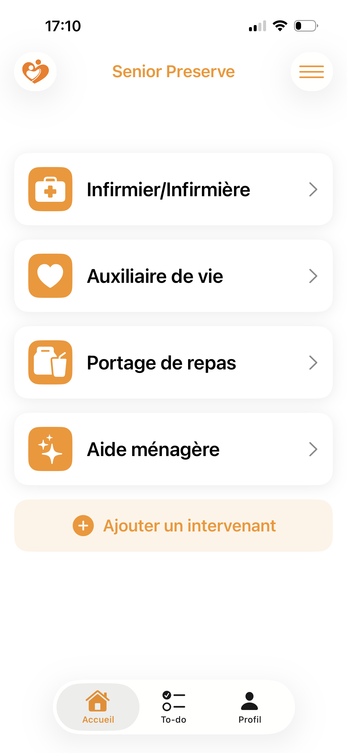 Interface principale SéniorPréserve