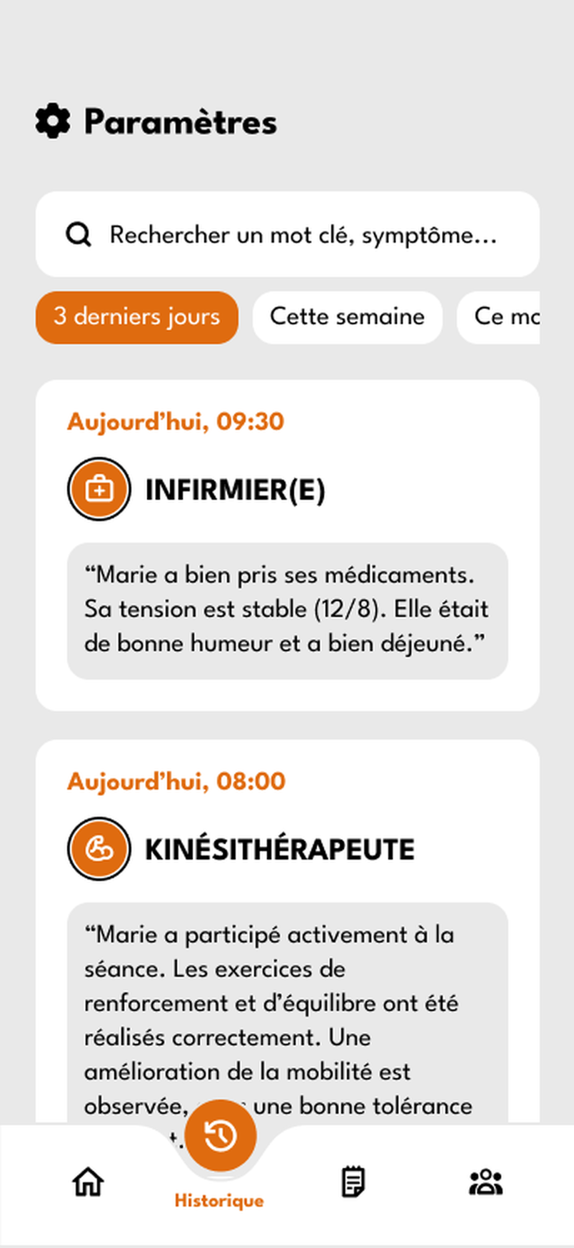 Historique — Comptes rendus des visites, par date et par intervenant